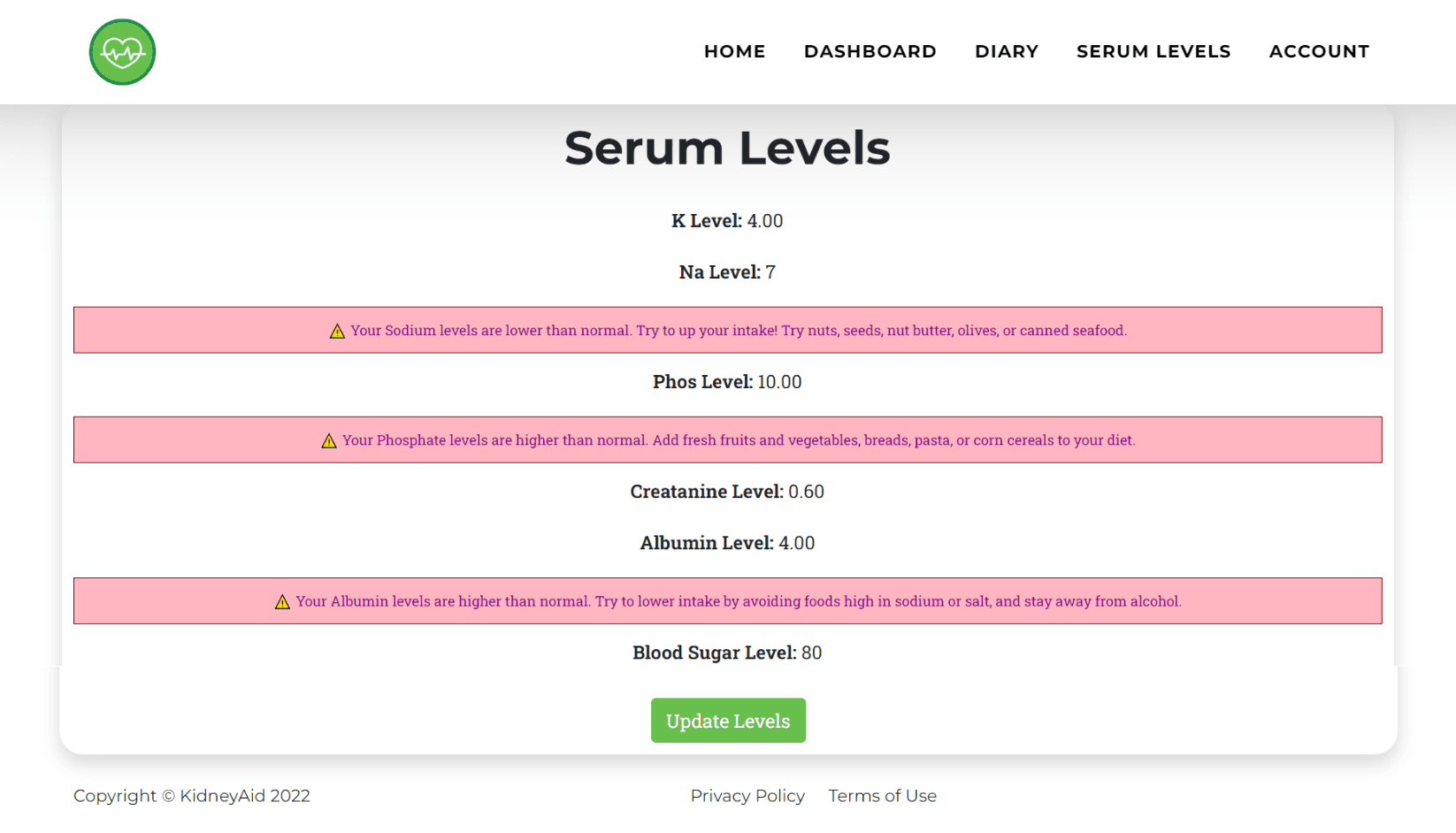 Nutrient warnings