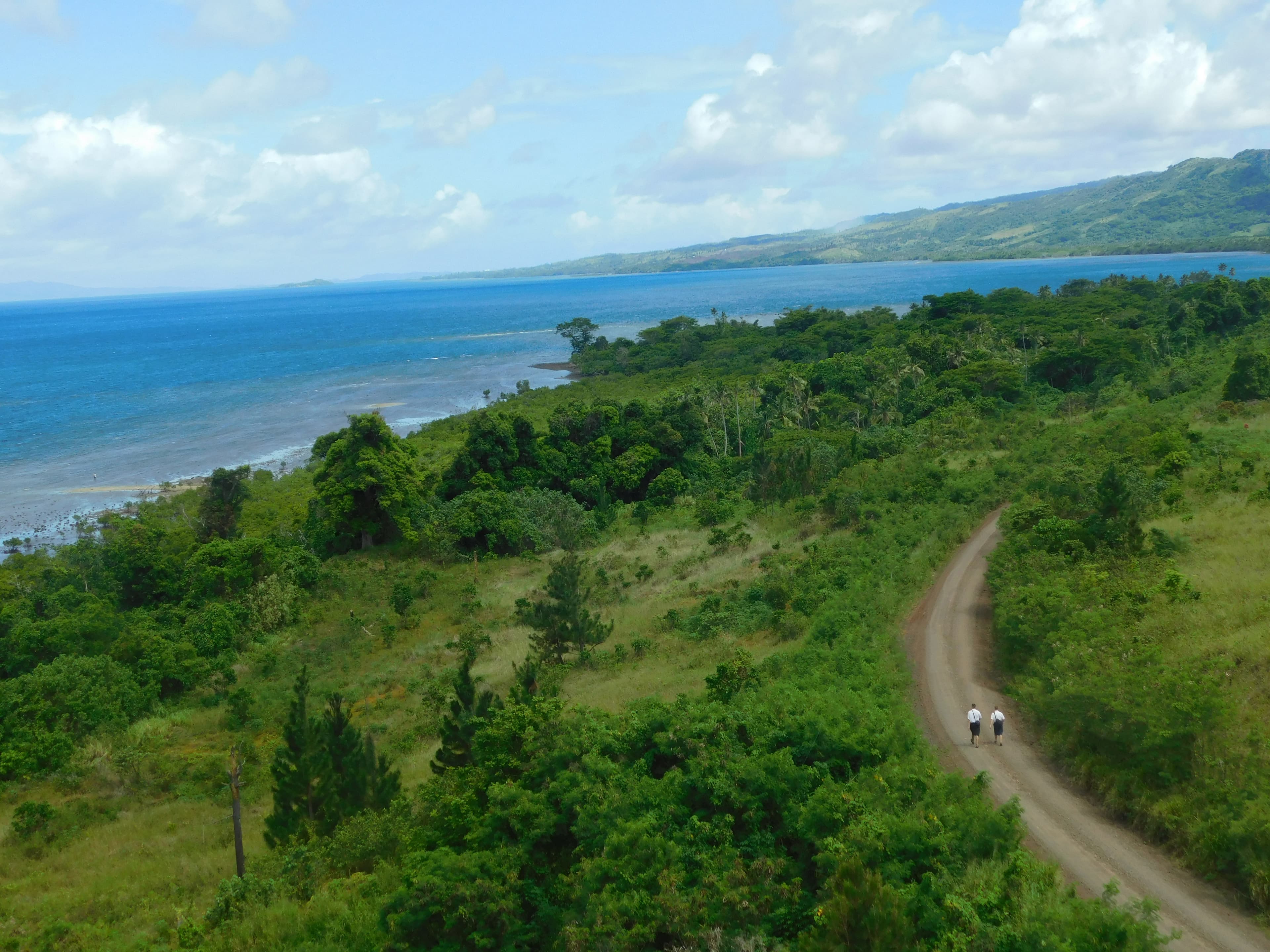 A picture of me walking on a road in Fiji